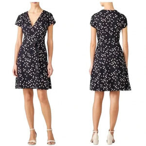 Slate & Willow Wrap Dotted Dress V-neck Navy Blue Mini Belted Size 16 RTR